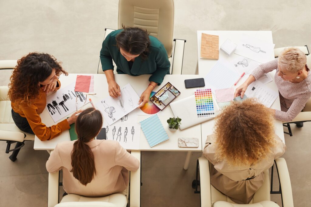 Five Women Coworking Top View
