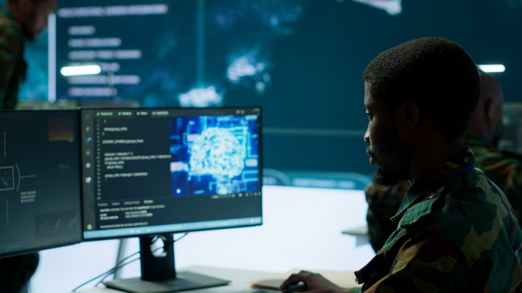 IT technician gathers information via neural network and artificial intelligence