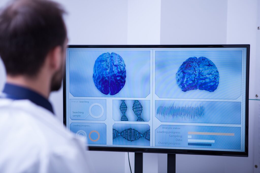 Young resident in a hospital learning about brain inovations in medicine
