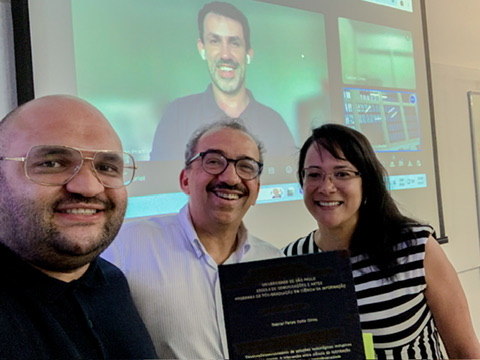 Banca do Mestrado na ECA-USP, Gabriel Cirino com os Professores: Ednéia Rocha, Jorge Prado e Alvair Torres Junior